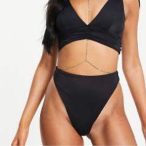 High rise thong Black Bikini Bottom